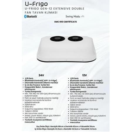 U - FRİGO TAVAN KLİMASI ( ÇİFT FANLI) TIR  KAMYON  YAT  TEKNE  KARAVAN  OTOMOBİL  MİNİBÜS (12-24 V)